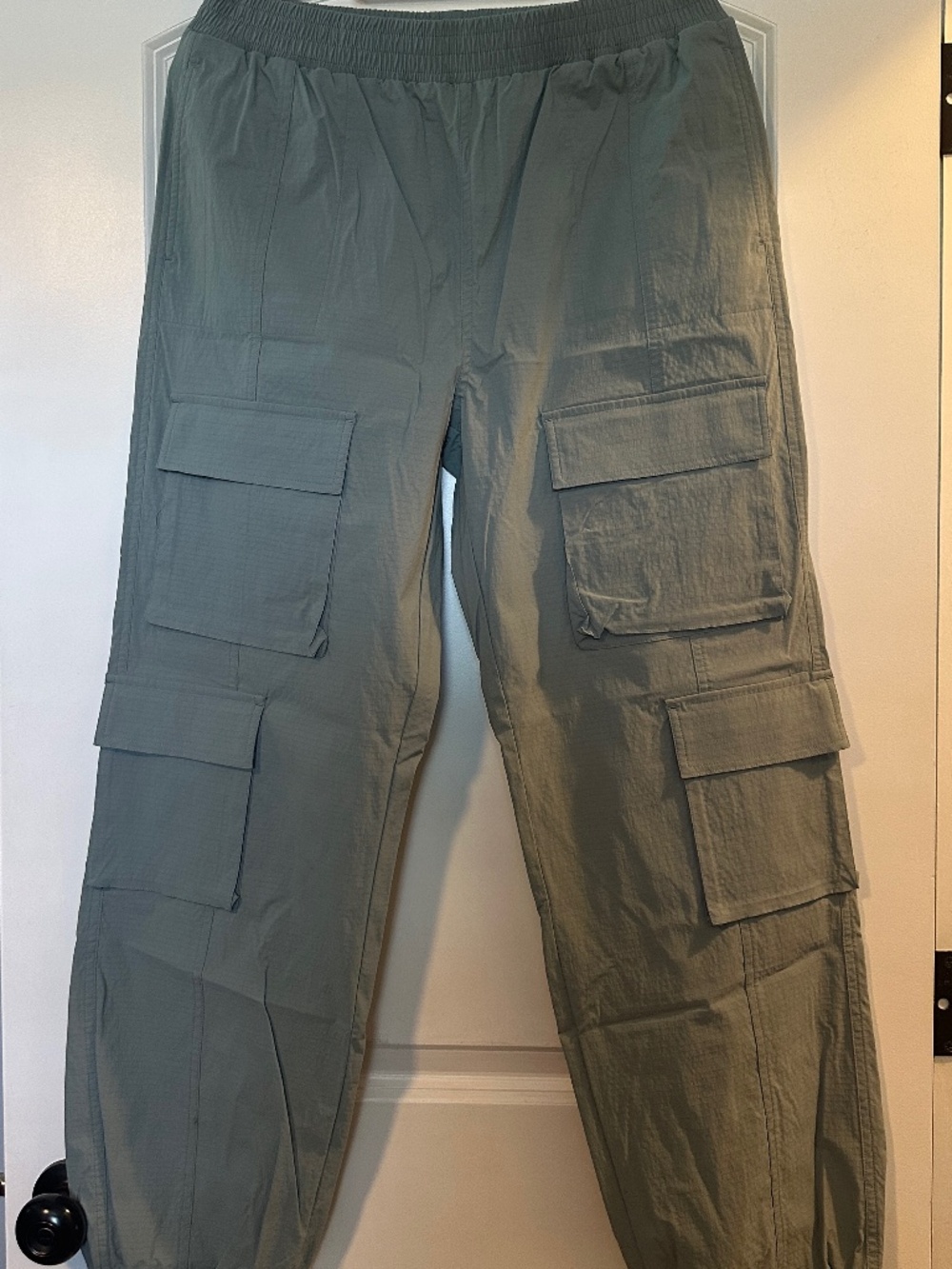 Mono B Nylon Cargo Pants - L - Sage Green